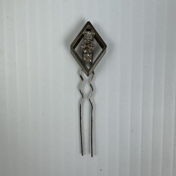 Vintage Hair Pin Diamond Shape Silver Tone Rhinestones Bobby Pin Wedding - Picture 7 of 7